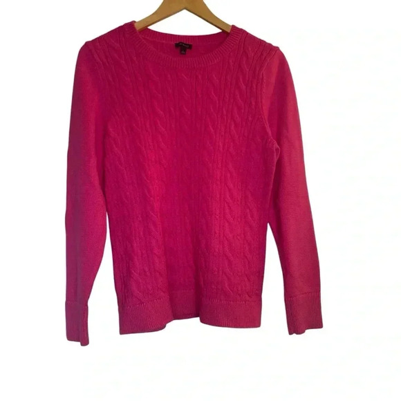Talbots Women’s Pink Cable Knit Pullover Sweater Button Cuff Large Classic Warm - Picture 2 of 8
